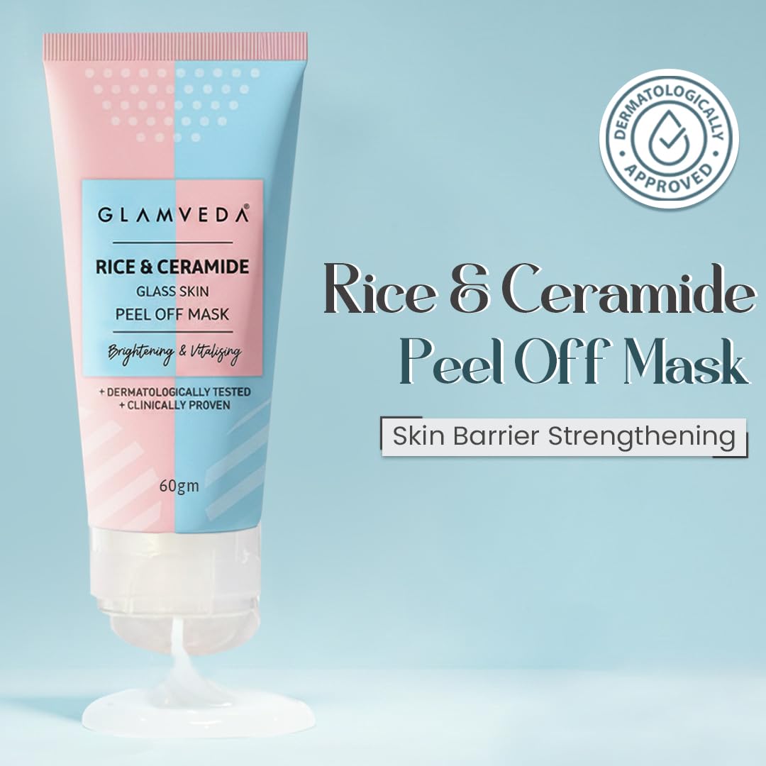 Glamveda Rice & Ceramide Korean Glass Skin Peel off Mask | Reduces Signs of Ageing | For Dry & Dull Skin Brightening & Even Tones Complexion | Peel off Face Mask for Men & Women | 60gm