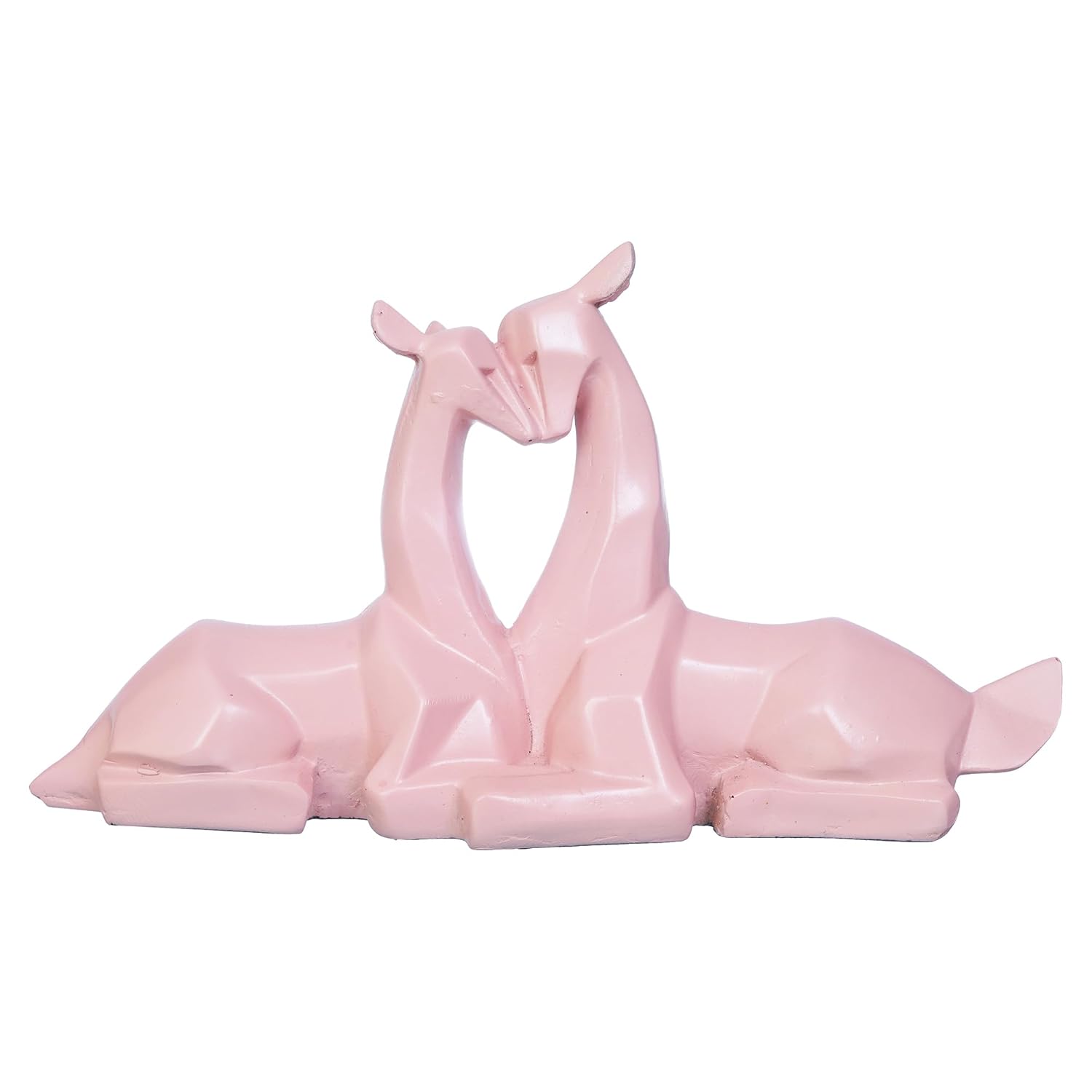 Ecraftindia Set of 2 Pink Polyresin Geometric Hugging Deer Statue Decorative Showpiece