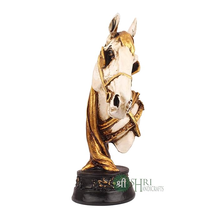 Indicast 12" Inch Handmade Horse Head Statue Stone Finish Animal Figurines Gifts Antique Design | White