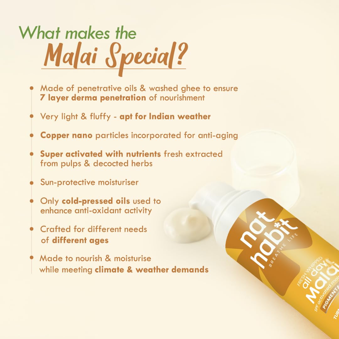 Nat Habit Turmeric Face Malai Cream for Skin Glow, Enhanced with Nutmeg for Pigmentation, 30g