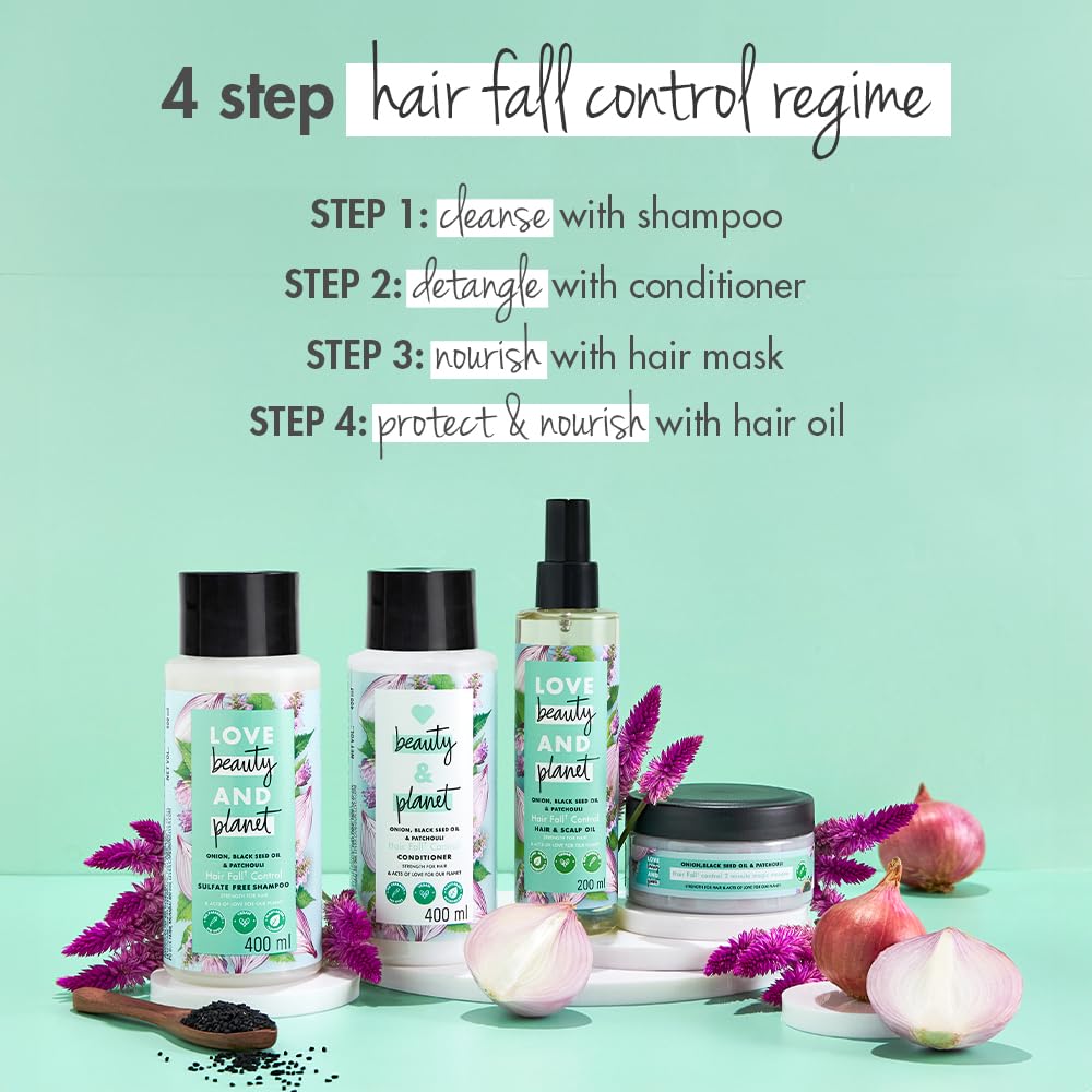 Love Beauty & Planet Onion, Black Seed & Patchouli Hairfall Control Natural Conditioner|No Sulfates,No Paraben|200ml