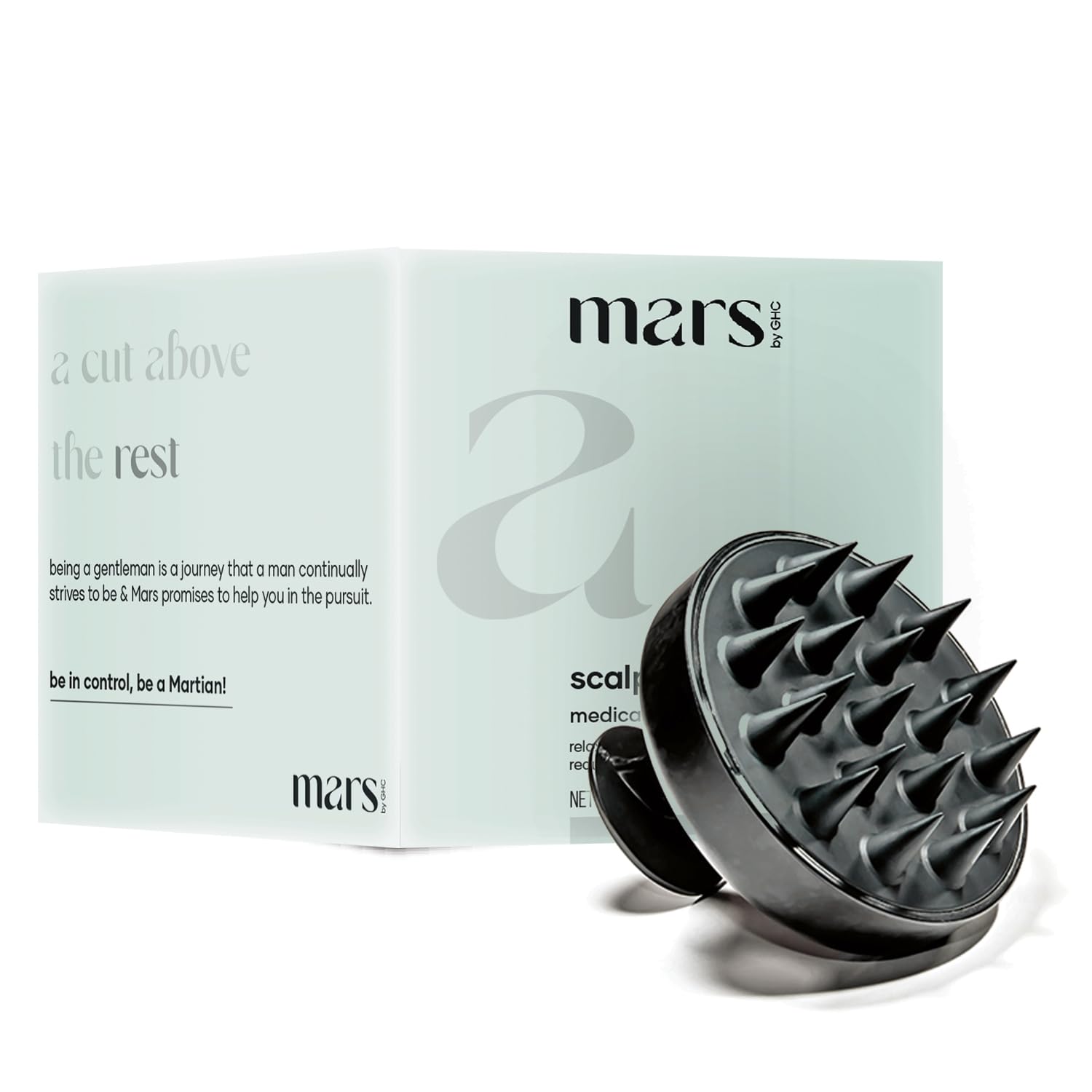 mars by GHC No Battery Required Scalp Head Massager With Soft Silicone Bristles | Lightweight | Comfortable Grip | Enhances Blood Circulation To Scalp, Black