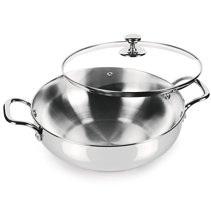 Milton Pro Cook Stainless Steel Sandwich Bottom Kadhai with Glass Lid, 26 cm / 3.51 litres - 1520 gms