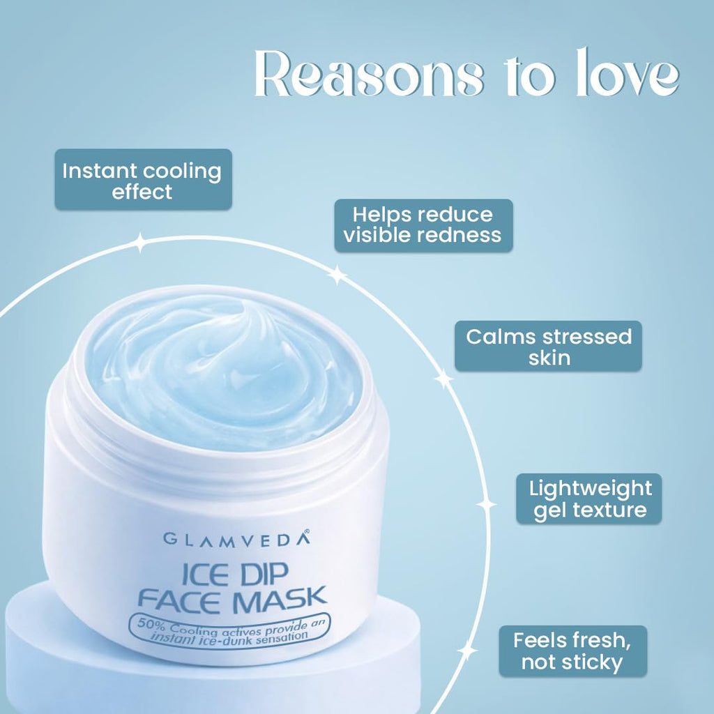 Glamveda Hyaluronic acid Ice Dip Cooling Face Mask | Instant Ice-Dunk Sensation | For Instant Hydration, Skin Tightening & Pore Reduction| Boosts Collagen Production | Skin Brightening face Mask | 50g