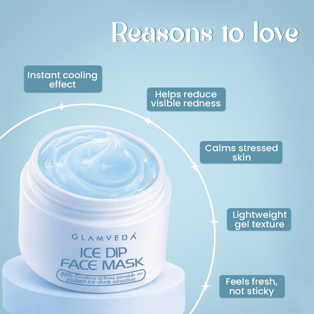 Glamveda Hyaluronic acid Ice Dip Cooling Face Mask | Instant Ice-Dunk Sensation | For Instant Hydration, Skin Tightening & Pore Reduction| Boosts Collagen Production | Skin Brightening face Mask | 50g