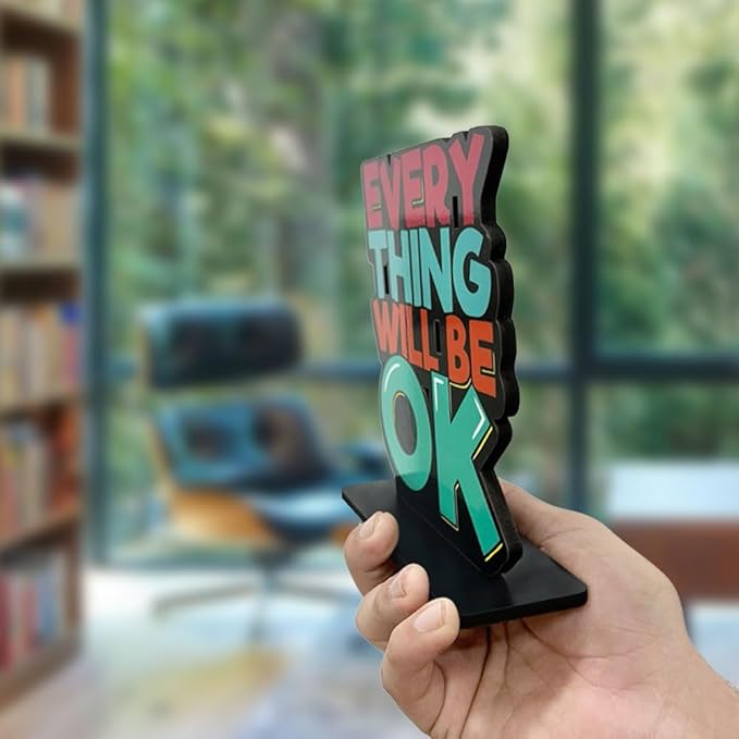 Artvibes Wooden Idols and Figurine Every Thing Will Be Ok Inspirational Quotes Table Decor for Office Desk