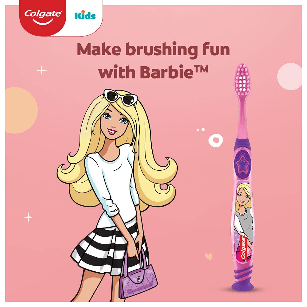 Colgate Kids Barbie Toothbrush, Extra Soft with Tongue Cleaner (Pack of 3) & Colgate Batman Anticavity Toothpaste For Kids - 80g (Bubble Fruit Flavour)