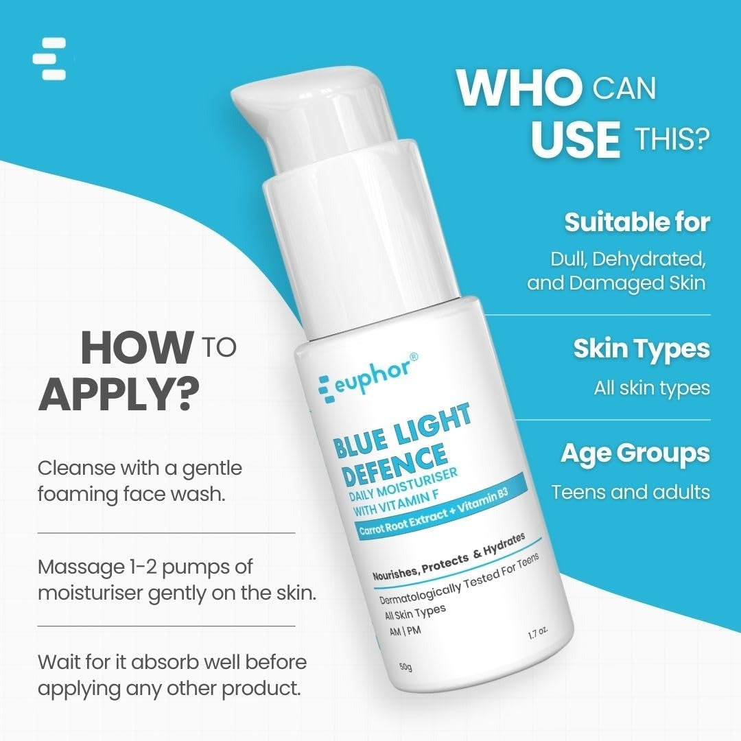 Euphor Teens Daily Light-weight Moisturiser- Blue Light Defence - 50 gms (Pack of 2)