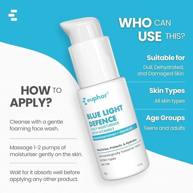 Euphor Teens Daily Light-weight Moisturizer- Blue Light Defence - 50 gms