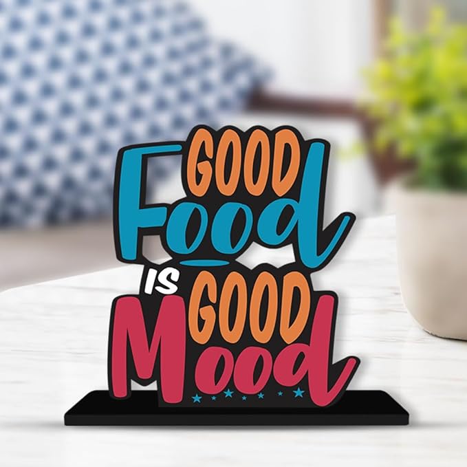 Artvibes Wooden Idols and Figurine Good Food is Good Mood Restaurant Cafe Quotes Table Decoration for Office Desk | Home Decor