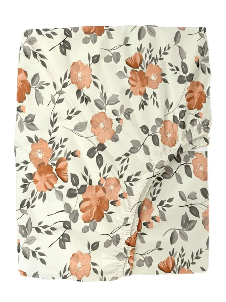 Trance Home Linen 180TC 100% Cotton 78"x72" Standard King Size Elastic Fitted Bedsheet Printed King Bed Size with 2 Pillow Covers Colour Blooms Rust