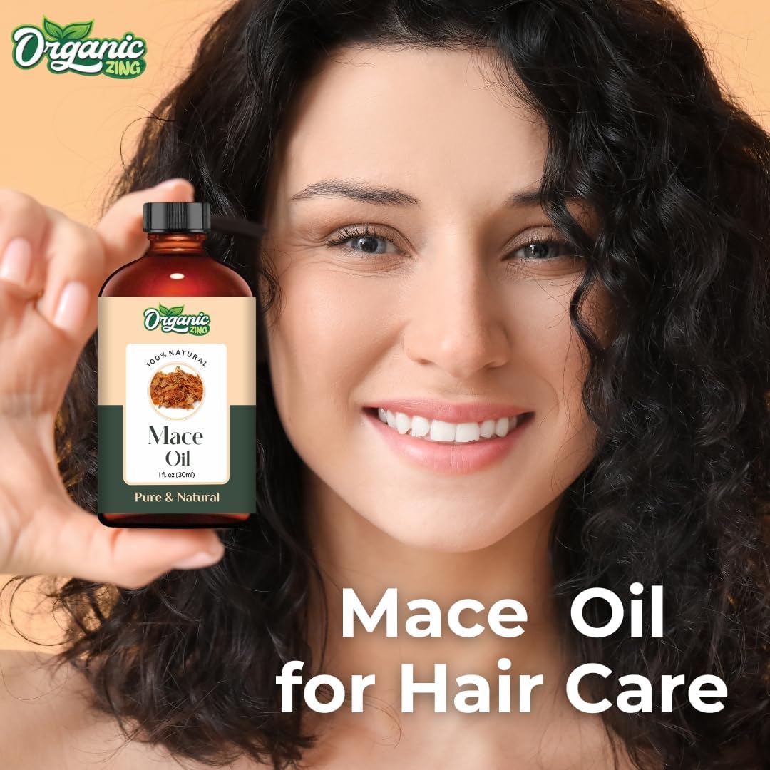 Organic Zing Mace (Myristica Fragrans) Oil | Pure & Natural Essential Oil for Skin Care, Haircare, Aroma & Diffusers