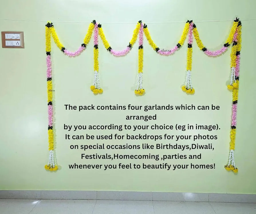 Afarza Choice Artificial Flower Garland Toran for Door Entrance Home Decoration Hanging Yellow Baby Pink 4pieces 5ft