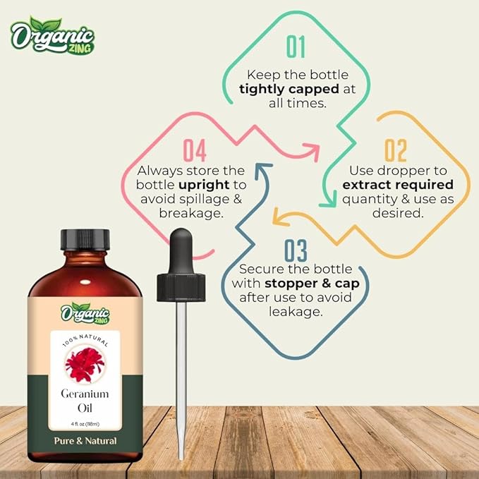 Organic Zing Geranium Essential Oil for Skin, Face, Hair Care, Aromatherapy, Diffuser, Conditioner - 118 Ml