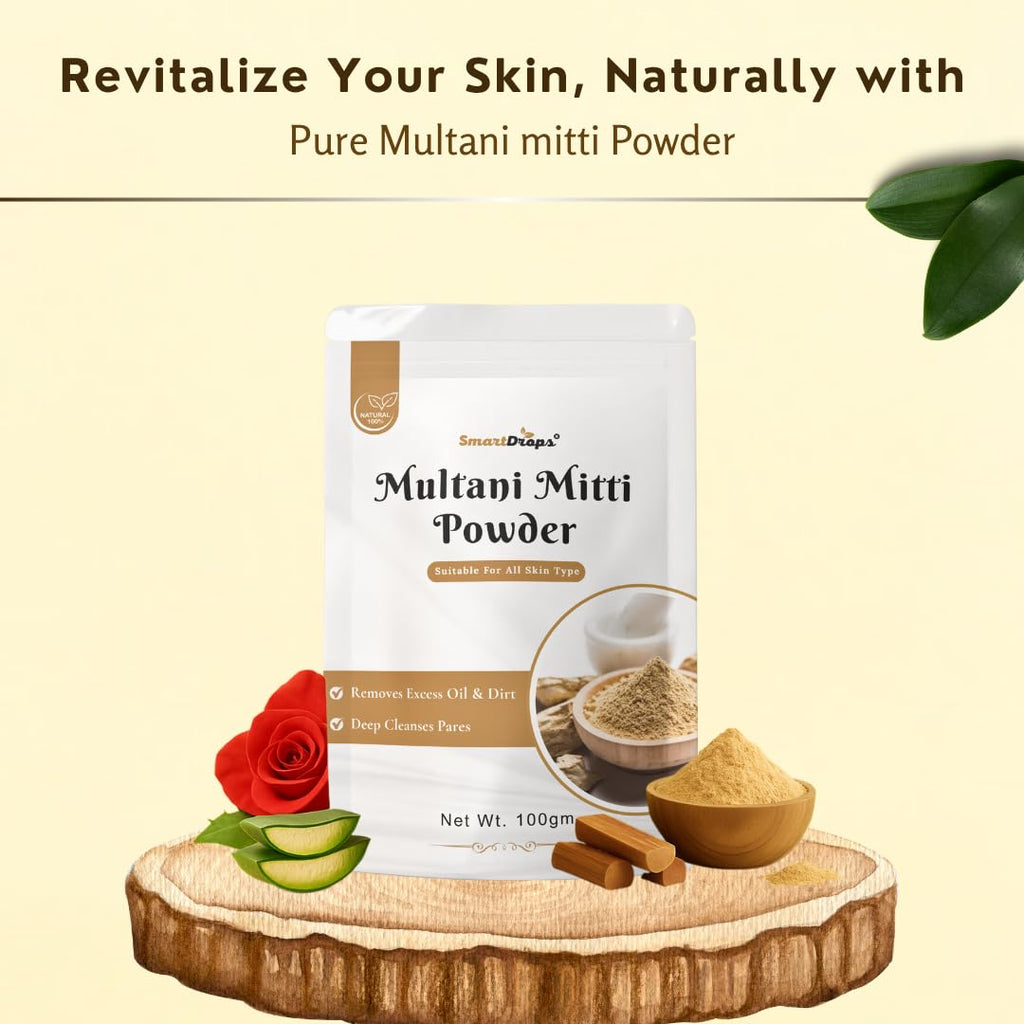 Smartdrops Multani Mitti for Face | Multani Mitti | Multani Mitti Powder for Face | for face, Skin and Hair Pack | (PACK 1 (100G))