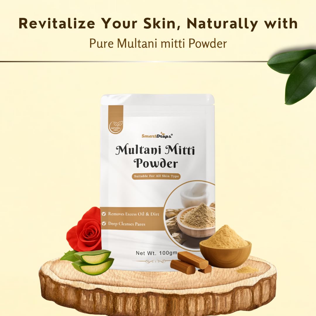 Smartdrops Multani Mitti for Face | Multani Mitti | Multani Mitti Powder for Face | for face, Skin and Hair Pack | (PACK 1 (100G))