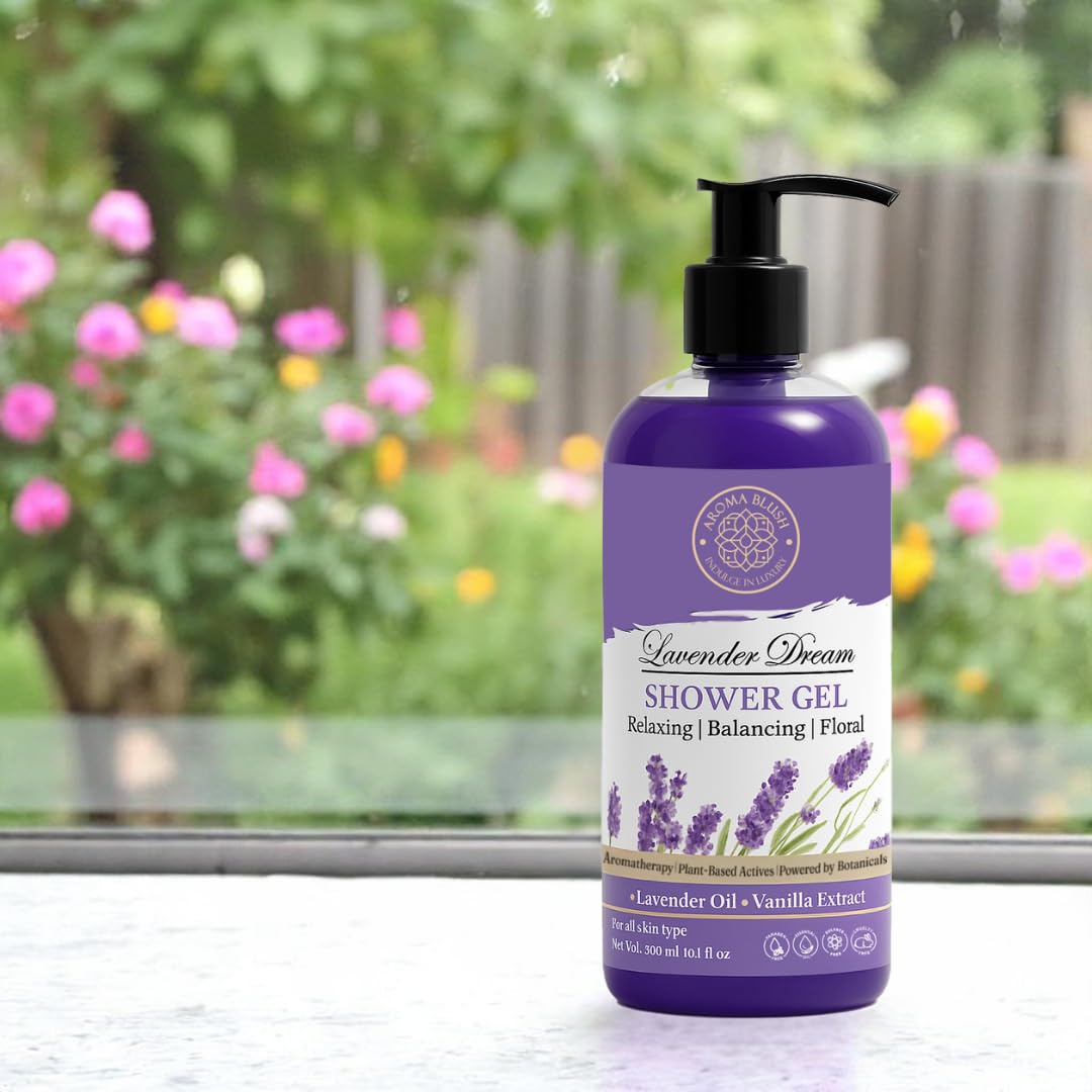 Aromablush - Lavender Dream Shower Gel | Calming Lavender, Vanilla & Vitamin E | Deep Hydration | Relaxing Scent, Sulfate-Free, Paraben-Free | Soothing Aromatherapy for Sensitive Skin | 300ml