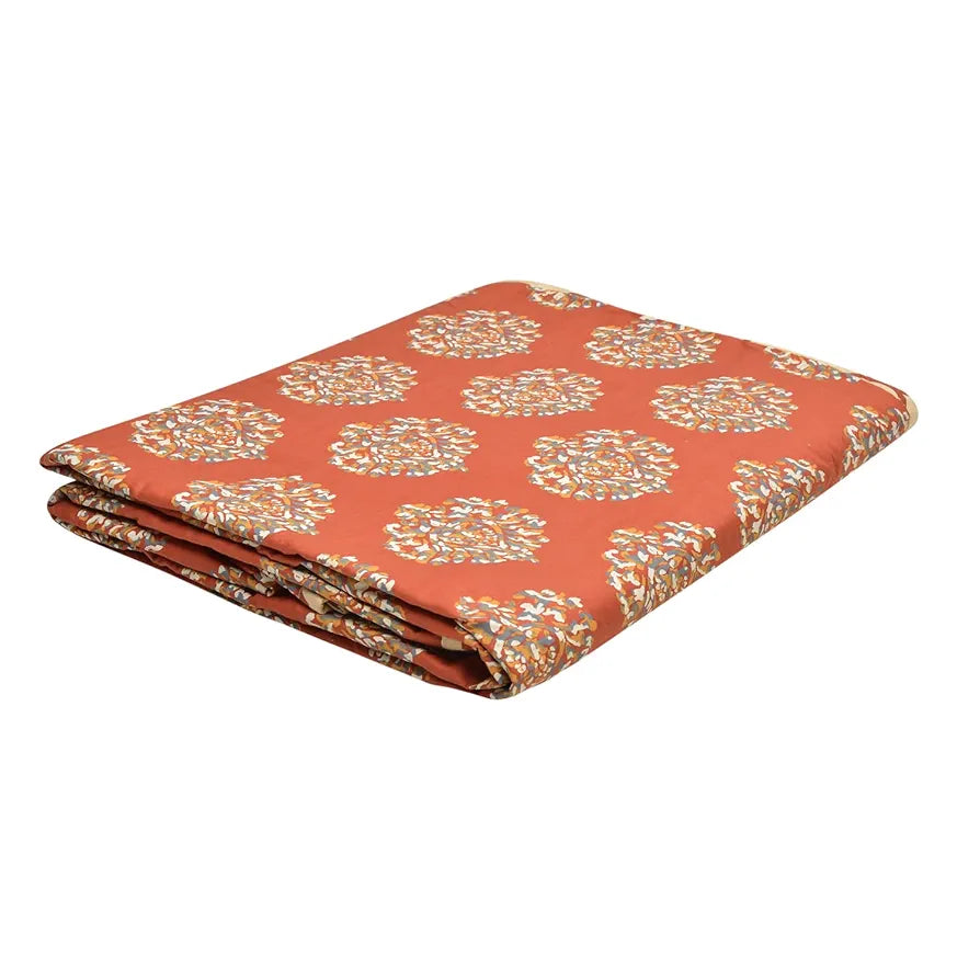 Trance Home Linen Pure Cotton Reversible Dohar Toddler Size Ac Quilt for Babies Colour Damask Clay Red