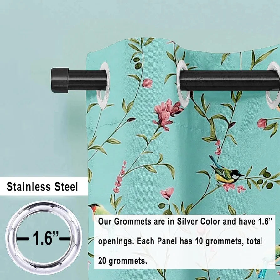 Cloth Fusion Blackout Printed Premium Door Curtains 7 Feet Long Set of 2 Blue Forest