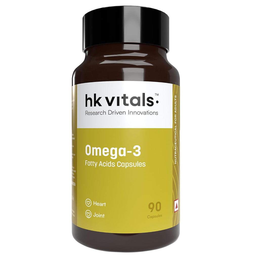 Hk vitals Omega 3 (90 Fish Oil Capsules) | 1000mg Omega 3 with 180mg EPA & 120mg DHA | For Brain, Heart, Eyes, and Joints Health