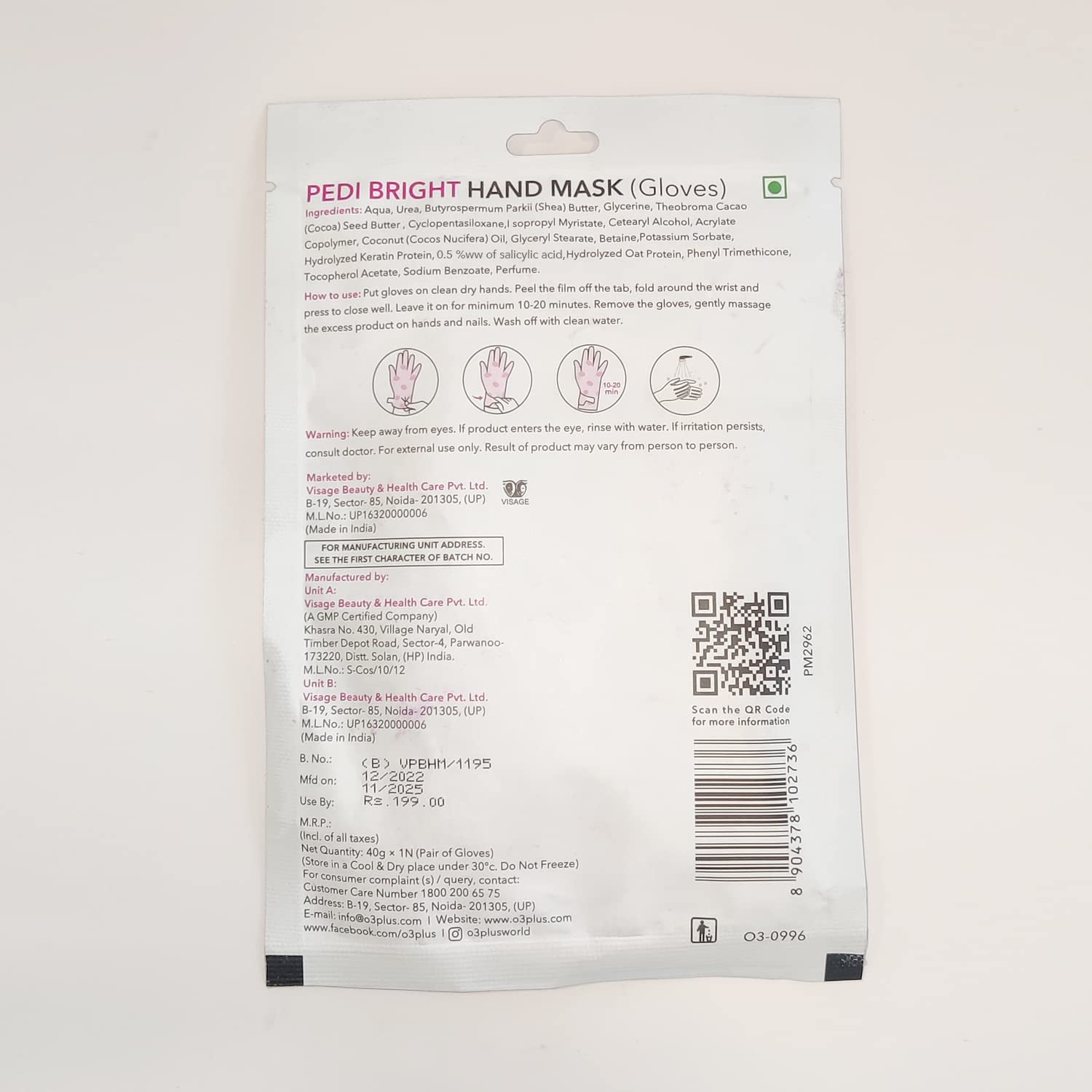 O3+ Pedi Bright Hand Gloves Cream Mask