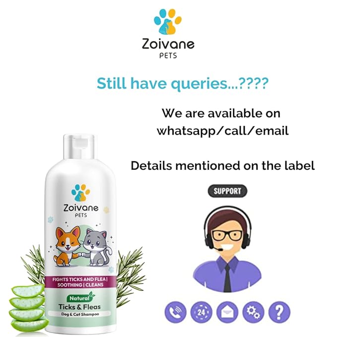 Zoivane Dog Shampoo - 500ml | Tick and Fleas Dog and Cat Shampoo | Ticks Shampoo for Dog | Pack of 1