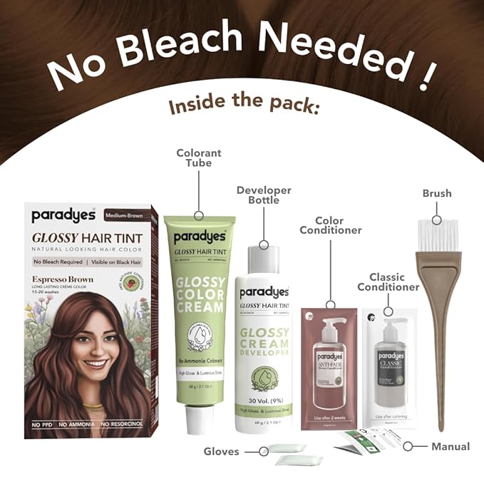 Paradyes No Bleach Espresso Brown Glossy Hair Tint - 160 Gms