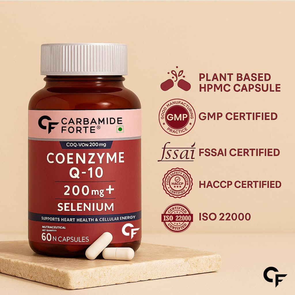 Carbamide Forte Coenzyme Q10 (CoQ10) 200mg with Selenium 40mcg | Supports Heart Health and Vascular Health | 100% Vegetarian â€“ 60 Capsules