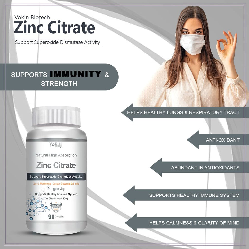 Vokin Biotech Zinc Citrate Supports Healthy Immune system (90 Capsules)
