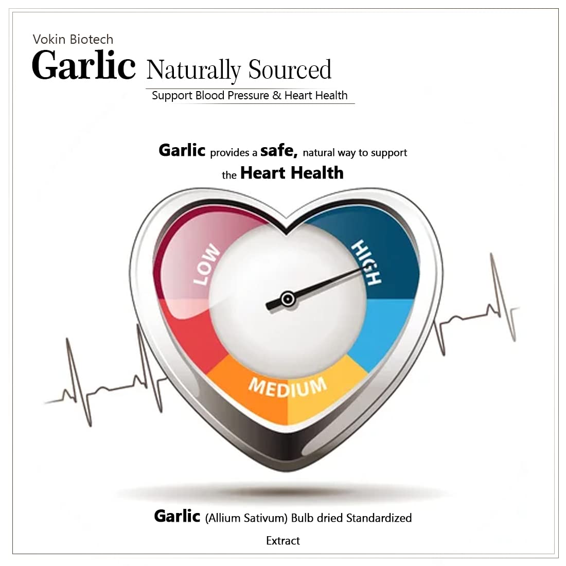 Vokin Biotech Garlic Extract 1:13 Allium Sativum - 500mg, Support Blood Pressure and Heart Health