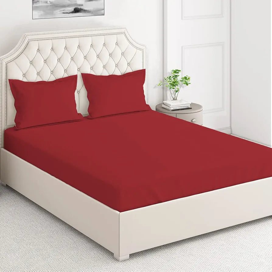 Layers Be Bold Cotton Elastic Fitted King Size Bedsheet for King Size Bed All Season Moisture Absorbent 140 TC Red