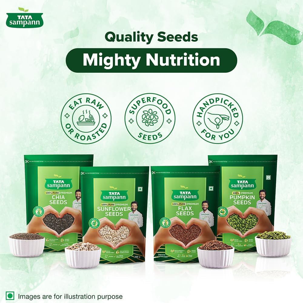 Tata Sampann Pumpkin Seeds, 200g, Rich in Protein, Dietary Fibre, Magnesium & Phosphorus, Raw & Unroasted Pumpkin Seeds, Source of Iron & Zinc, Handpicked Seeds, Resealable Pack