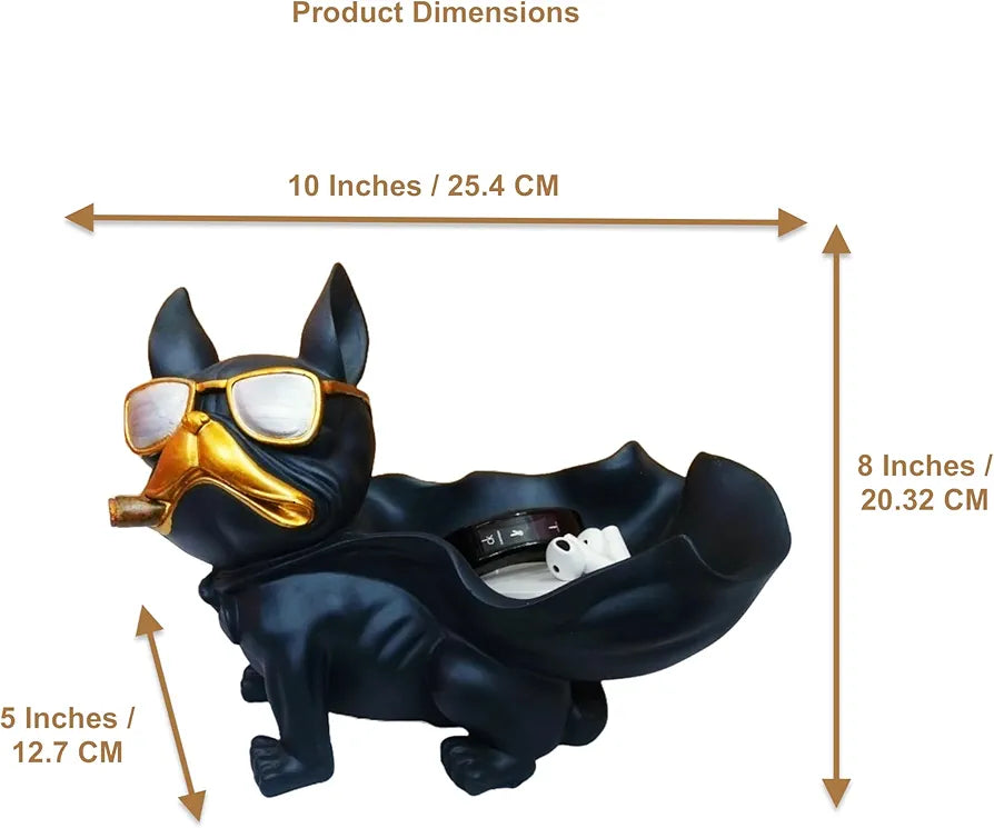 Alila Bulldog Dog Sculpture Storage Statue Animal Figurine for Table Tray Keys Jewelries Holder 7.7 inches