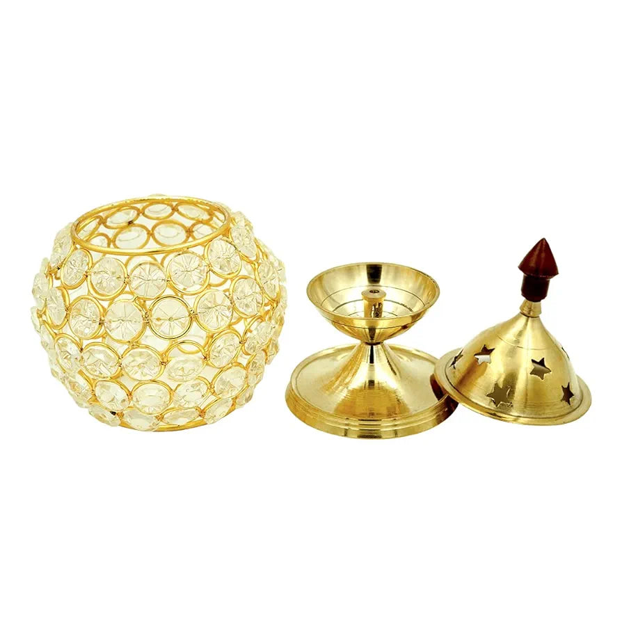 Shubhkart Nitya Brass Crystal Akhand Jyot Matki Diya Small Size Table Deepak Oil Lamp 274 Gm