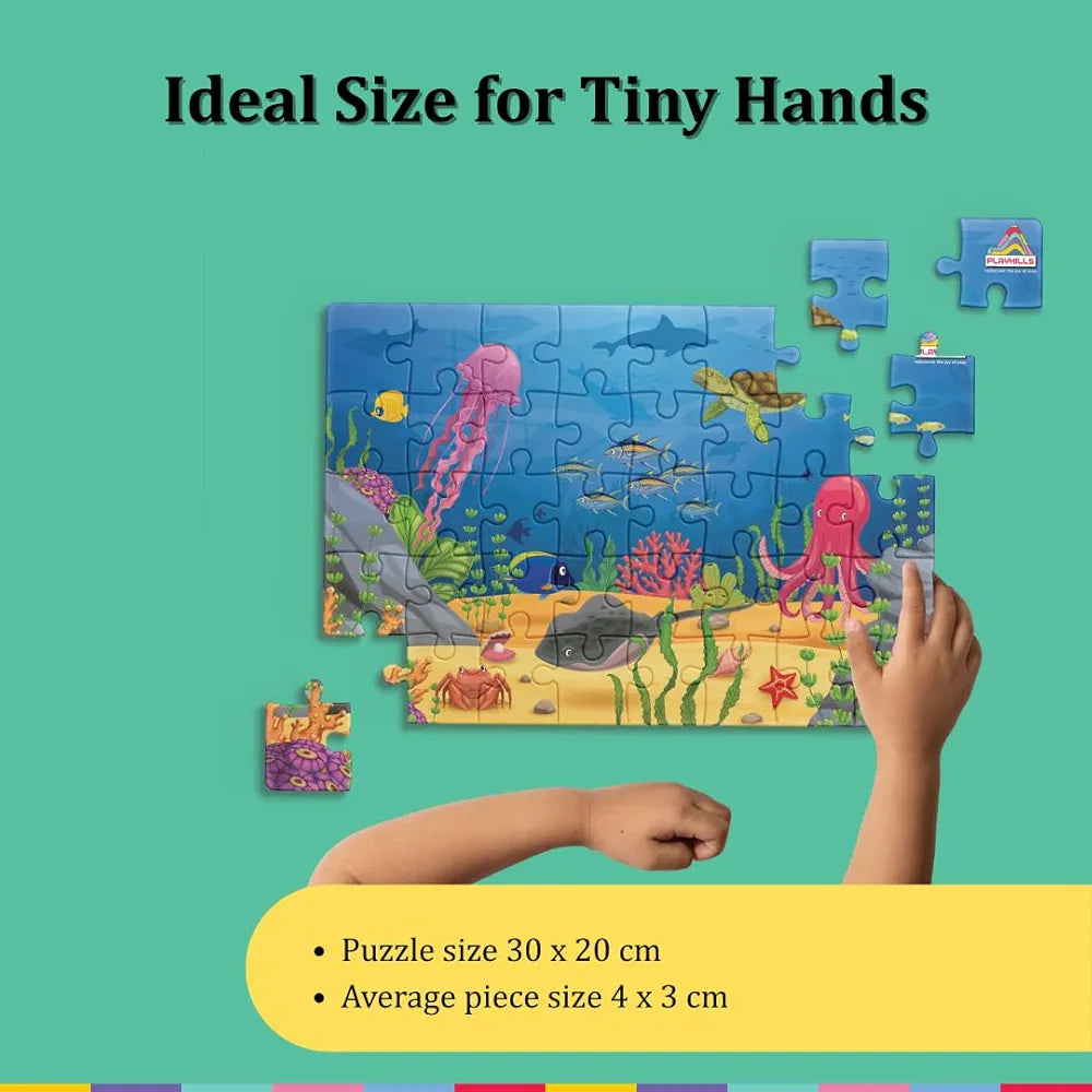 Playhills Wooden Puzzle Sea Animals Beautiful Ocean Life 60 Puzzle Pieces, Ideal Holiday/Birthday Gift for Kids 3,4,5,6,7 Years