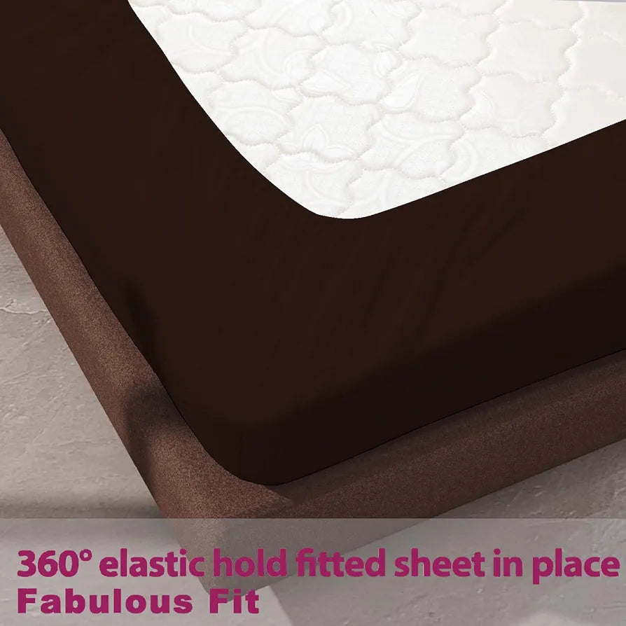 Trance Home Linen 100% Cotton 78x60 inch Queen Elastic Fitted Bedsheet 400TC Premium Queen Double Bed Size with 2 Pillow Covers Colour Chocolate Brown