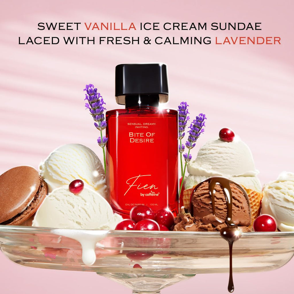 FIEN by mCaffeine Bite of Desire Perfume for Women | Floral Gourmand Scent | 12 Hrs Long Lasting Eau De Parfum with Lavender, Vanilla, Cocoa Premium & Luxurious Perfume for Every Occasion - 100ml