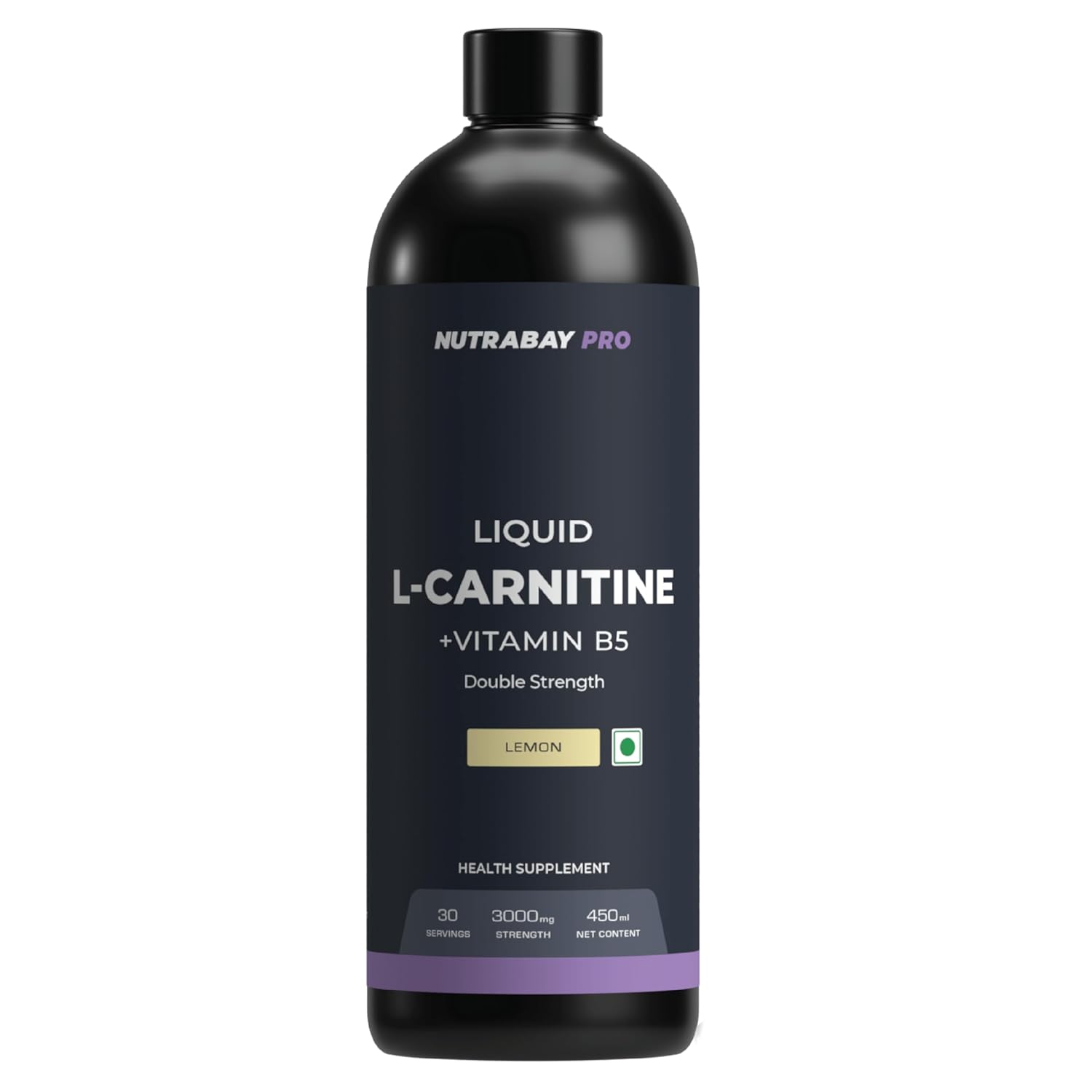 Nutrabay Pro Liquid L-Carnitine (3000mg) with Vitamin B5 â€“Pre/Post Workout â€“ 450ml, Lemon, 30 Servings | Tested for Purity | 100% Authentic Metabolism Booster for Weight Loss Support | 2X Strength