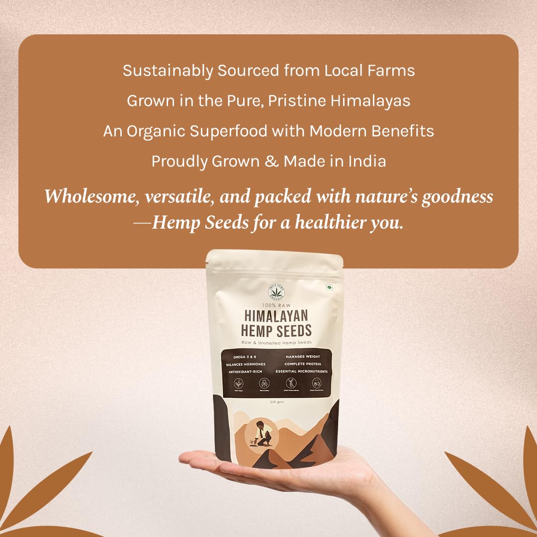 India Hemp Organics Hemp Seeds for Eating | 250g | Superfood Source of Omega 3 & 6 | High in Protein, Fibre | Keto Friendly | Gluten Free | Perfect for Smoothies, Salads, Baking |