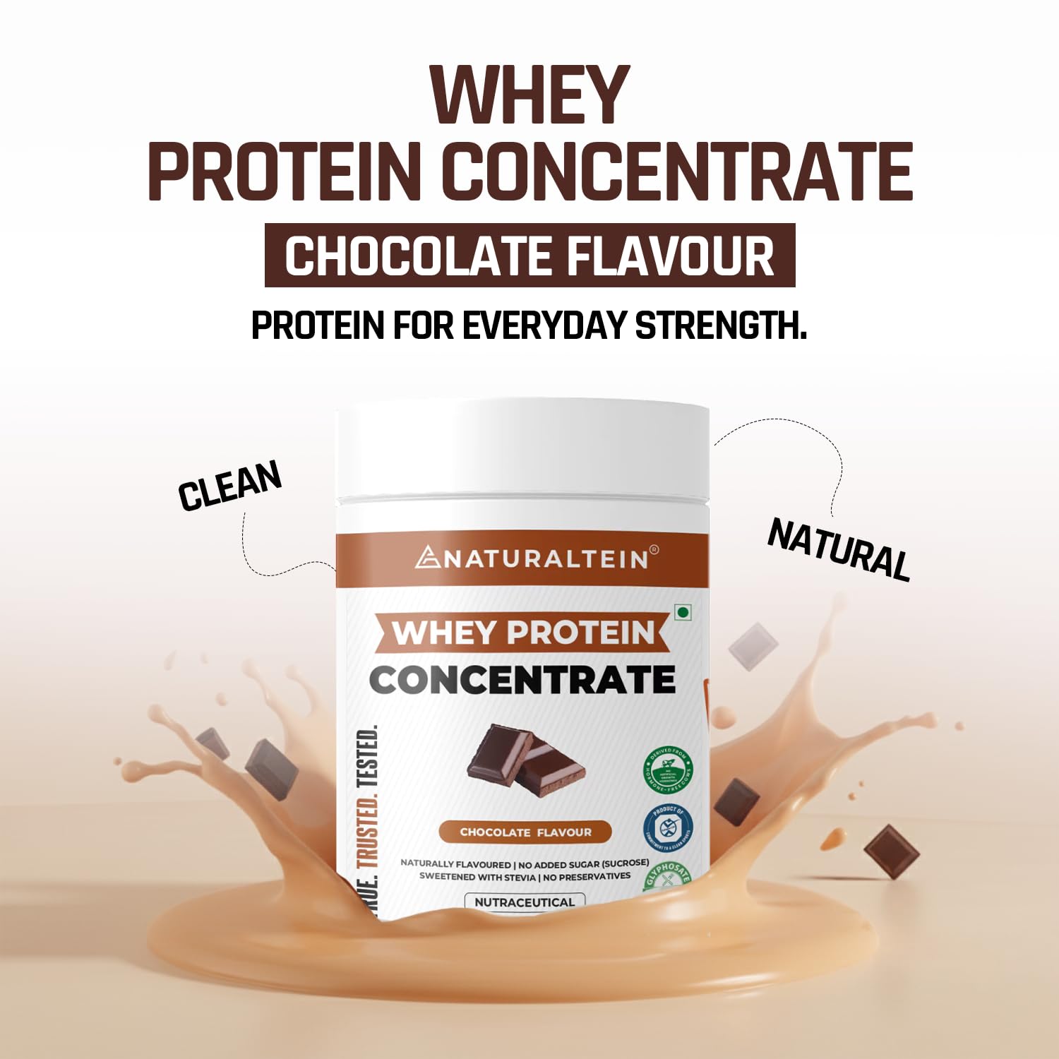 NATURALTEIN Natural Whey Protein Concentrate Chocolate â€“ 300 g | 21.8 g Protein per 30 g Serving | Naturally Flavoured | No Artificial Sweeteners | Soy-Free, Gluten-Free & Easy to Digest