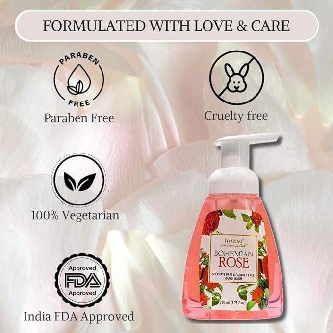 Nyassa Luxury Bohemian Rose Foaming Handwash - 260 Ml | Premium Liquid Hand Wash