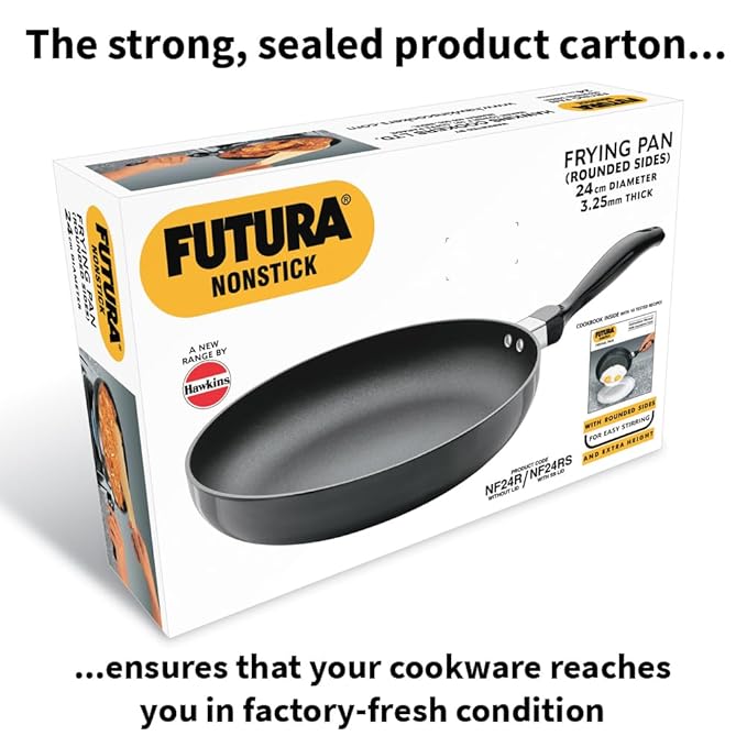 Hawkins Futura 24 cm Frying Pan Non Stick Fry Pan with Stainless Steel Rounded Side Frypan Black
