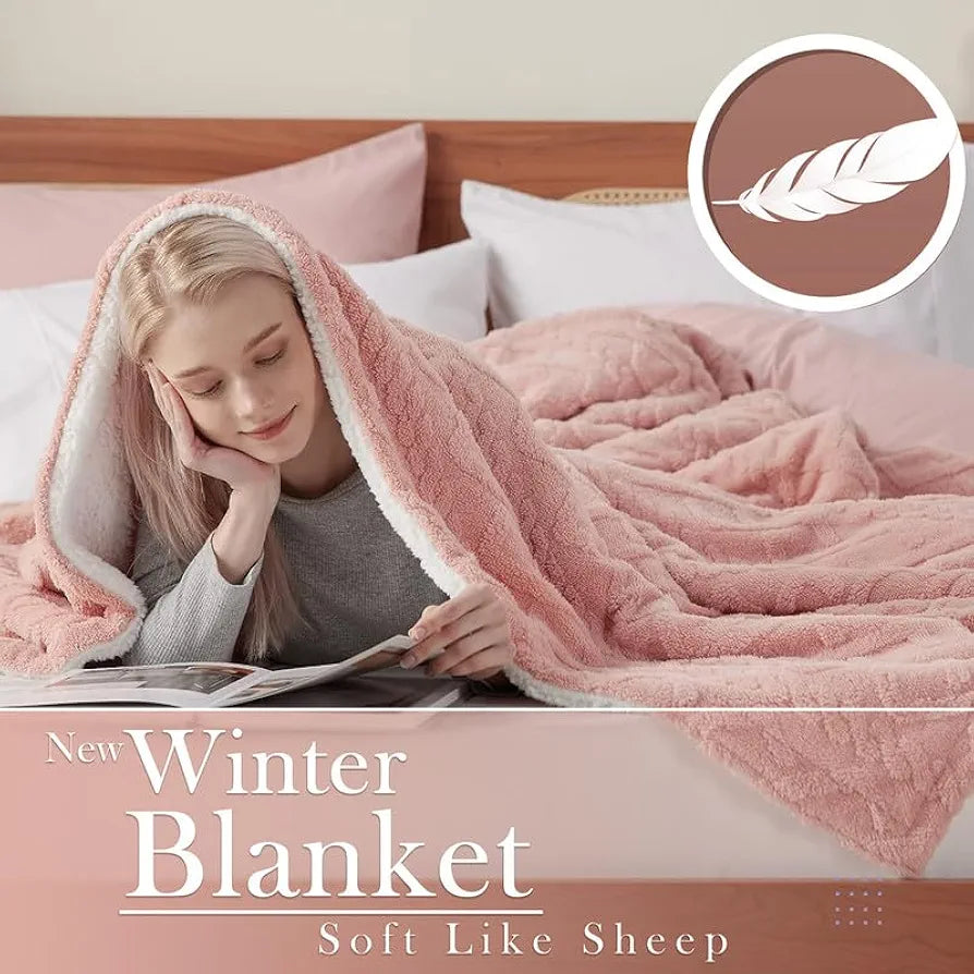 Homekart Flannel with Sherpa Luxurious Super Soft Fluffy Cozy Fuzzy Warm Reversible Single Bed Blanket for Winter 500GSM Blanket Quilt Rajaai Color Pink