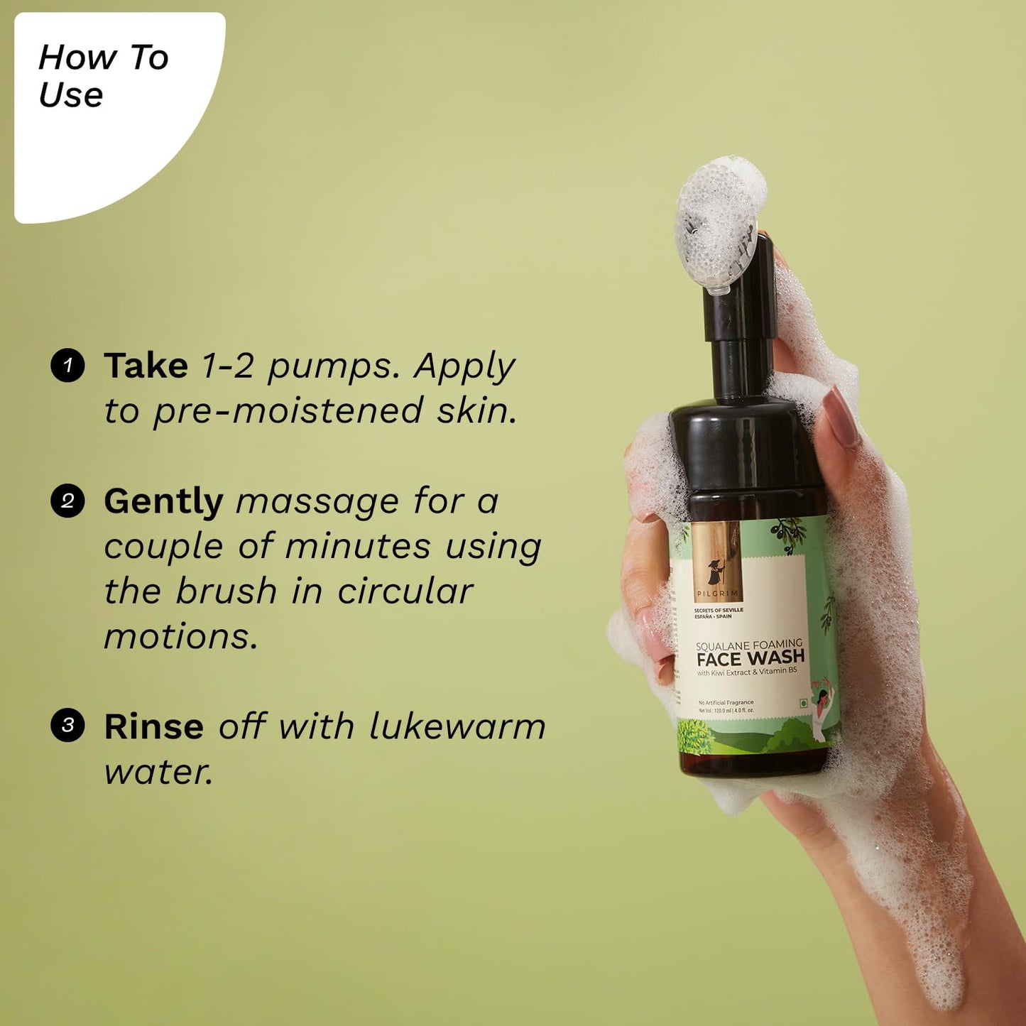 Pilgrim Spanish Foaming Face Wash With Kiwi Extracts & Aloe For Skin Hydration -120 ml