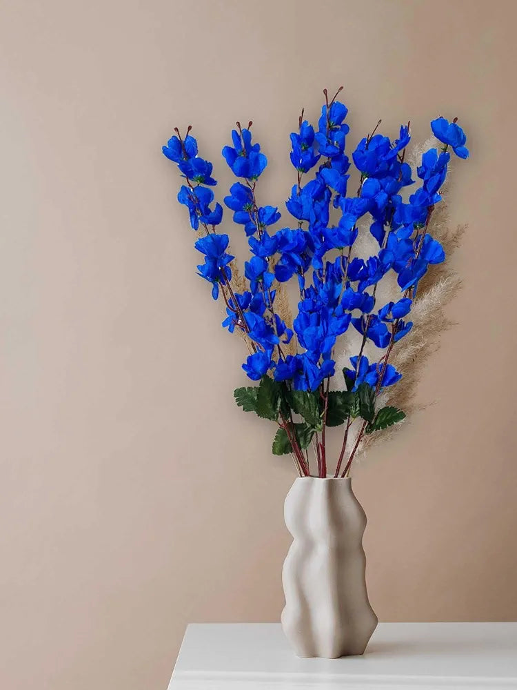 Artificial Flowers Bunch Cherry Blossom Ideal for vase Without vase Blue 55 cm Height Fabric