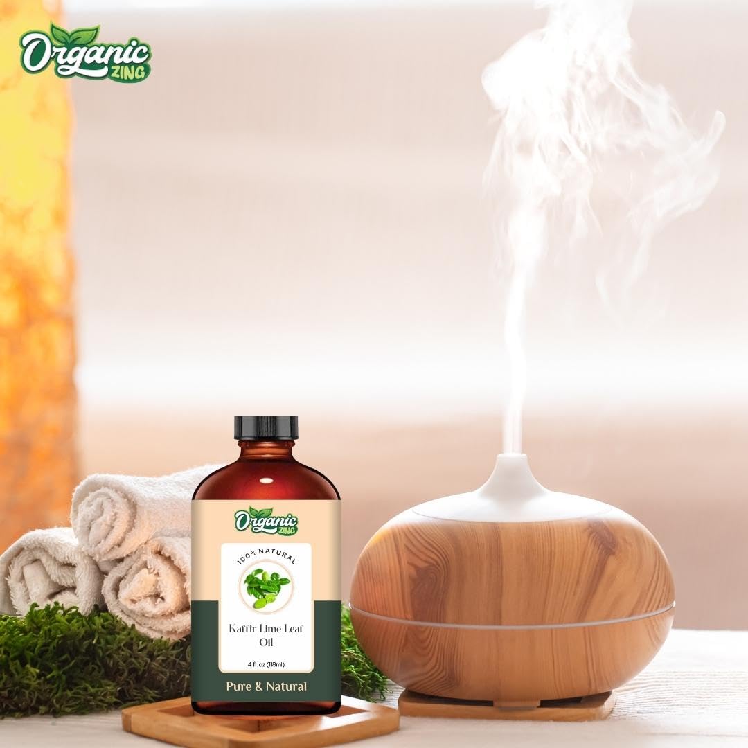 Organic Zing Kaffir Lime Leaf (Citrus Hystrix) Oil | Essential Oil for Skincare, Hair Care, Aroma and Diffusers - 118 Ml