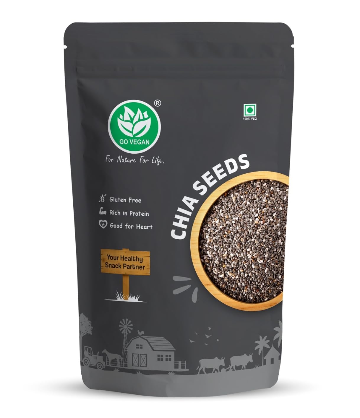 Go Vegan Seeds Combo – Chia, Flax, Sunflower & Pumpkin Seeds -250gm Each | High Fiber & Protein | Plant-Based, Vegan, Keto-Friendly | Resealable Packs – 4 x 250g