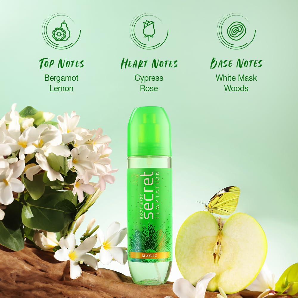 Secret Temptation Magic Body Mist Perfume for Women, 135ml|Long-Lasting Fragrance|Dermatologically Tested & Safe on SkinlFloral Body Mist|No Gas Deo for Women