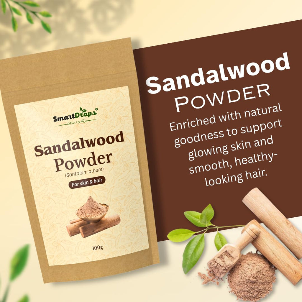 Smartdrops Sandalwood Powder for Hair and Skin Face Pack Hair Mask Mixing Powder for DIY Beauty and Scalp Care Routine | Sandalwood Powder Face Pack for Glowing Skin & Tan Removal | 100g (Pack-1)