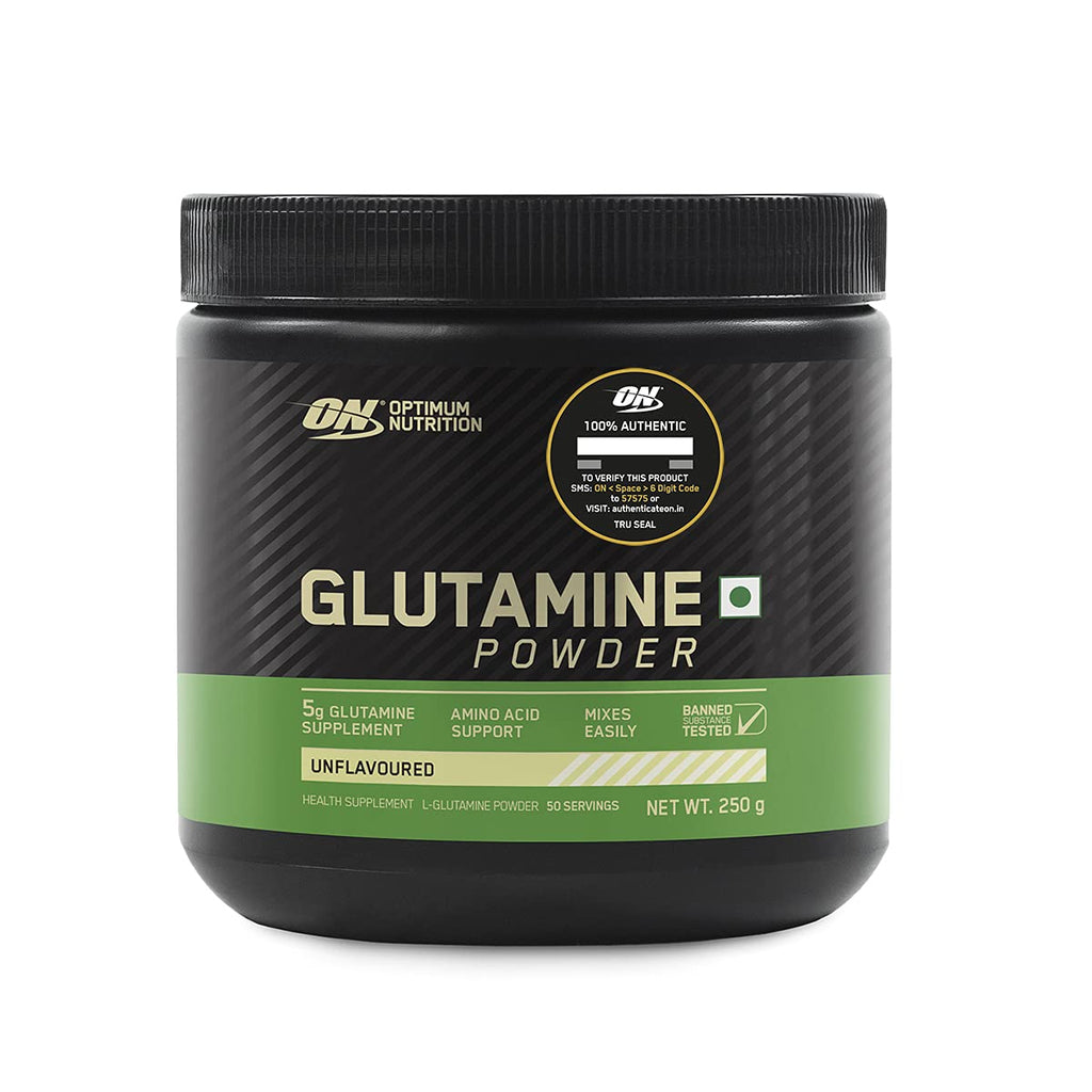 Optimum Nutrition (ON) L-Glutamine Powder- 250 Gram, 50 Serves, 5g Glutamine per serve for Amino Acid Support & Muscle Recovery, Unflavoured.